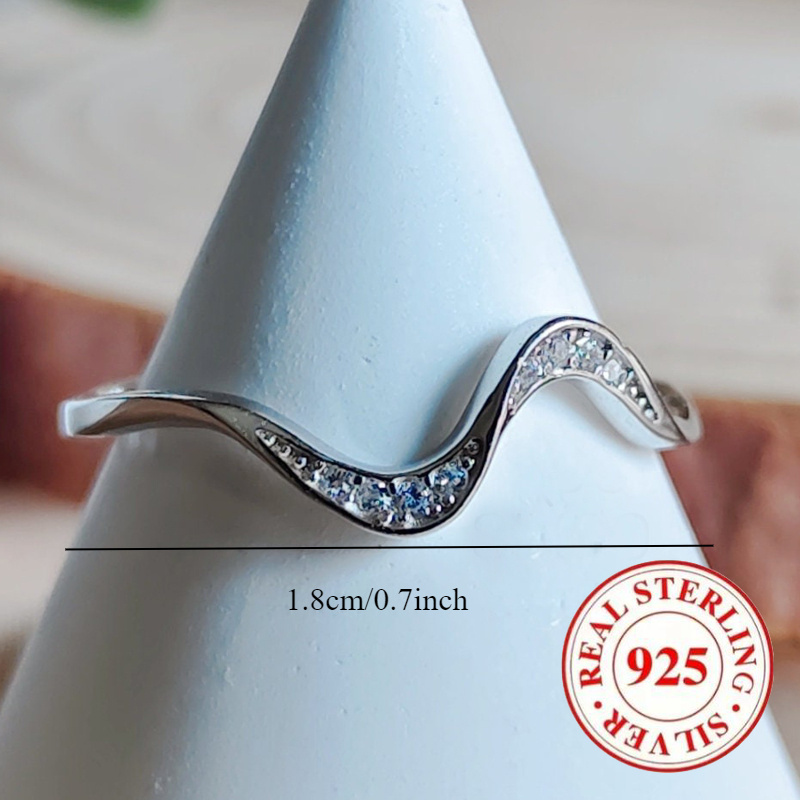 Women's 925 Silver Wave Ring, Elegant Fashion Design